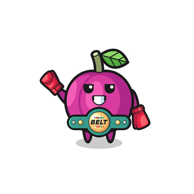 Personagem de mascote boxer de fruta ameixa