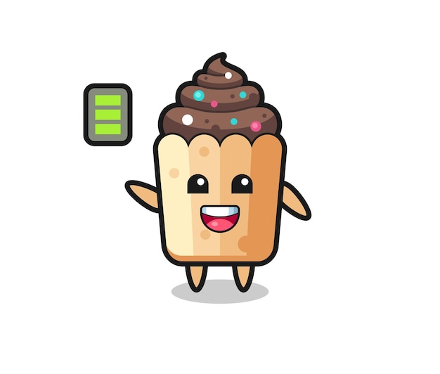 Personagem de mascote cupcake com gesto enérgico e design fofo