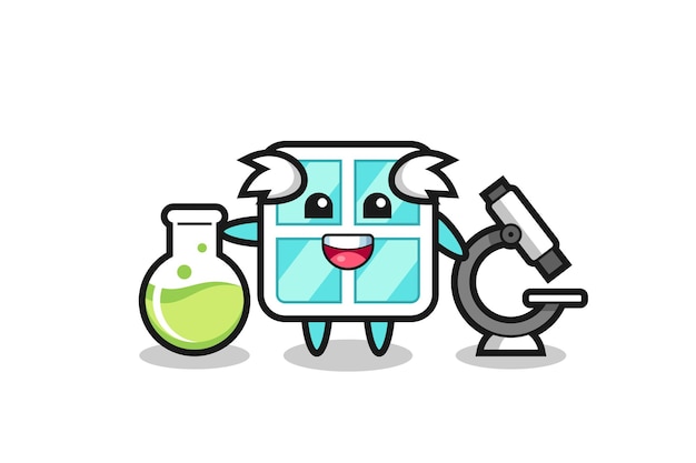 Personagem de mascote da janela como cientista, design de estilo bonito para camiseta, adesivo, elemento de logotipo
