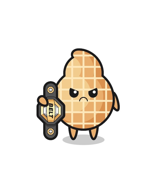 Personagem de mascote de amendoim como lutador de mma com o cinturão de campeão