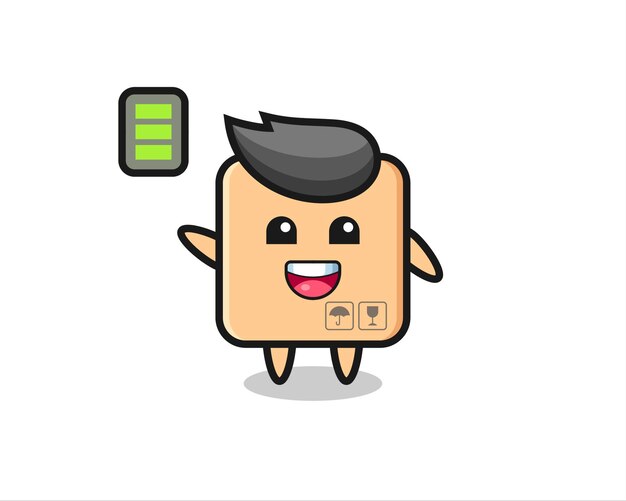 Personagem de mascote de caixa de papelão com gesto enérgico, design de estilo fofo para camiseta, adesivo, elemento de logotipo