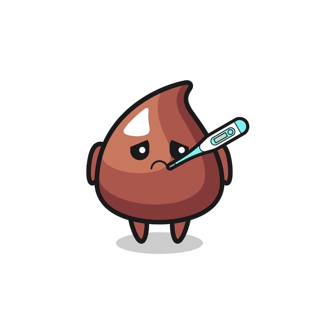 Personagem de mascote de chocolate com condição de febre