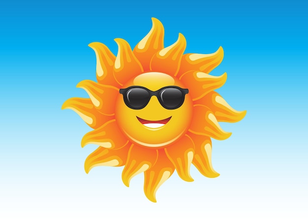 Personagem de mascote de desenho animado sol amarelo sorridente.