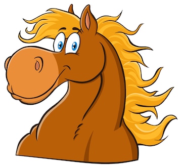 Caracteres De Cavalo De Desenho Animado Preto E Branco Cabeça Ícones Com  Juba Fluindo, Dois De Frente Para O Espectador E Dois Virando Para O Lado,  Para Tatuagem, Mascote Ou Design Esportivo