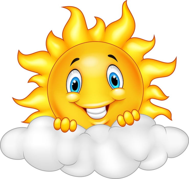 Vetor personagem de mascote de desenho de sol a sorrir