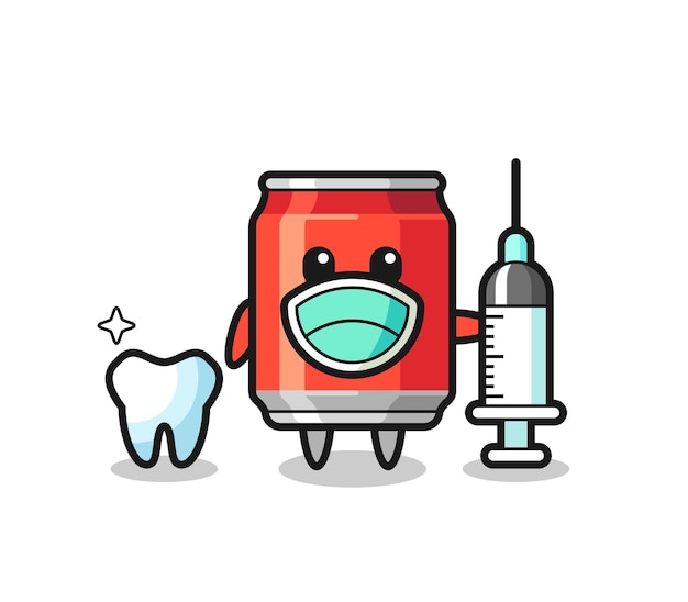 Personagem de mascote de lata de bebida como um design de estilo bonito de dentista para elemento de logotipo de adesivo de camiseta