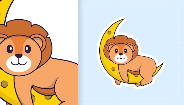 Personagem de mascote de leão fofo. Pode ser usado para adesivos, patches, têxteis, papel.
