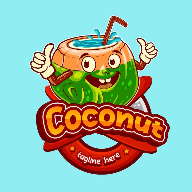 Vetor personagem de mascote de logotipo de bebida de coco