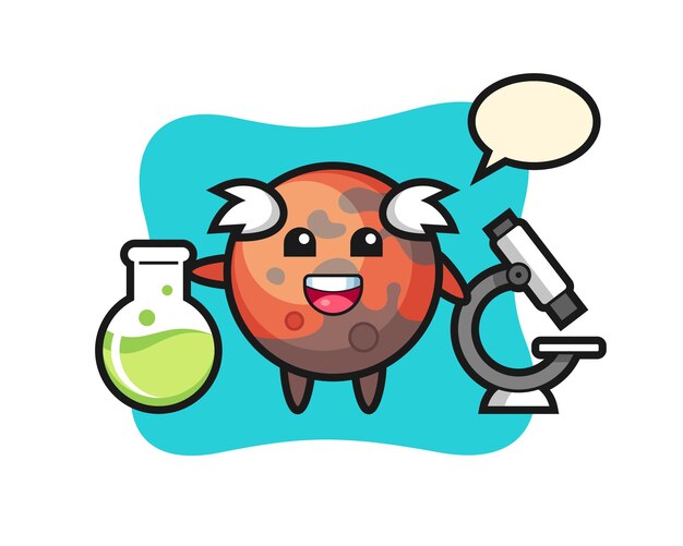 Personagem de mascote de marte como cientista, design de estilo fofo para camiseta, adesivo, elemento de logotipo