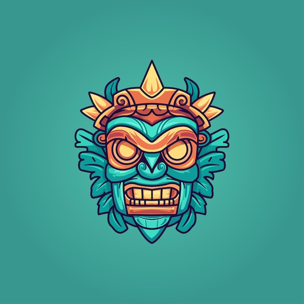 Personagem de mascote de máscara Tiki com ilustração vetorial de cores divertidas