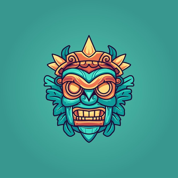 Personagem de mascote de máscara tiki com ilustração vetorial de cores divertidas