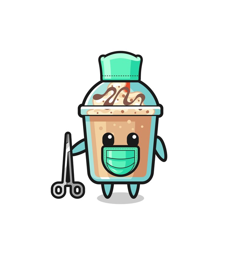 Vetor personagem de mascote de milk-shake de cirurgião