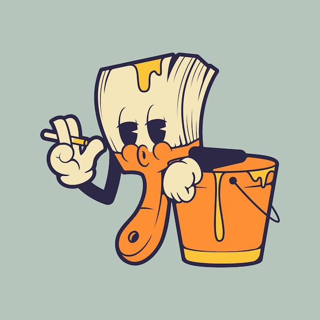 Personagem de mascote de pincel fumando ilustração de mascote vintage retrô