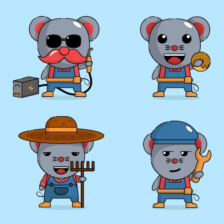 Vetor personagem de mascote de rato fofo