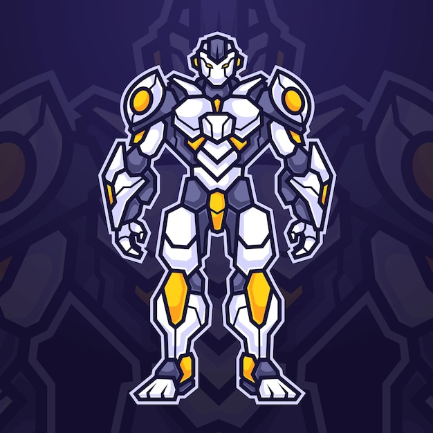 Personagem de mascote de robô ciborgue futurista logo para torneio de esports ou equipe de jogos