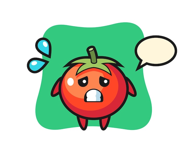 Personagem de mascote de tomates com gesto de medo, design de estilo fofo para camiseta, adesivo, elemento de logotipo