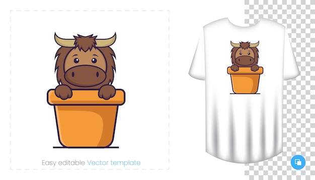 Vetor personagem de mascote de touro fofo. pode ser usado em adesivos, patches, têxteis, papel, tecido e outros.