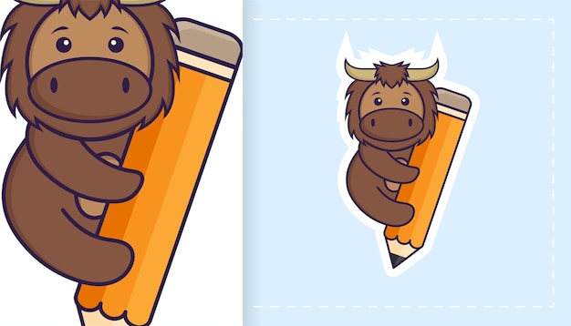 Personagem de mascote de touro fofo. pode ser usado para adesivos, patches, têxteis, papel.