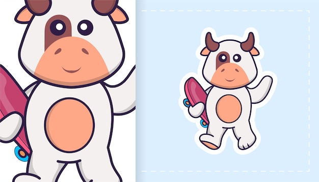 Personagem de mascote de vaca bonito. pode ser usado para adesivos, patches, têxteis, papel.