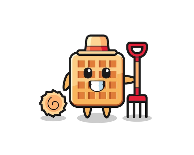 Personagem de mascote de waffle como um fazendeiro, design fofo