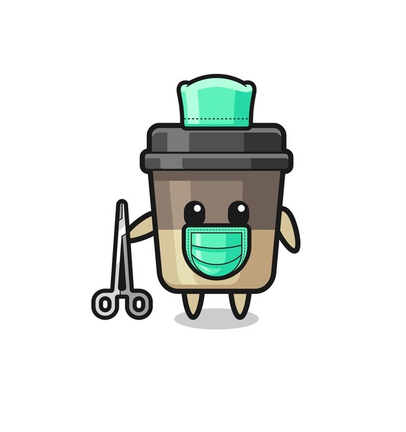 Personagem de mascote de xícara de café cirurgião