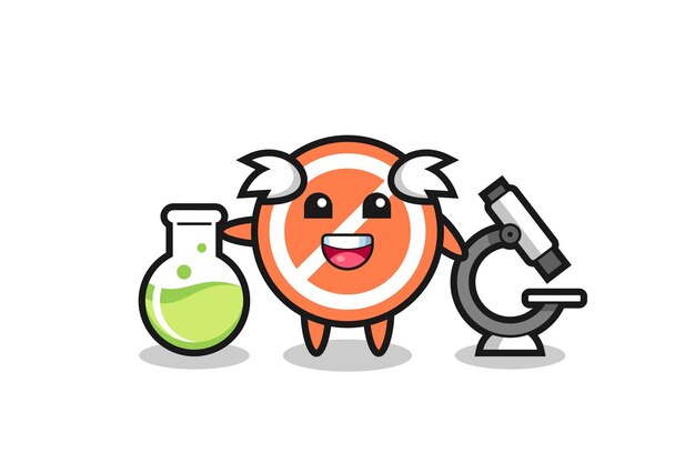 Personagem de mascote do sinal de stop como um cientista, design de estilo fofo para camiseta, adesivo, elemento de logotipo