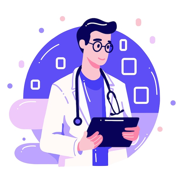 Personagem de médico desenhado à mão em estilo plano