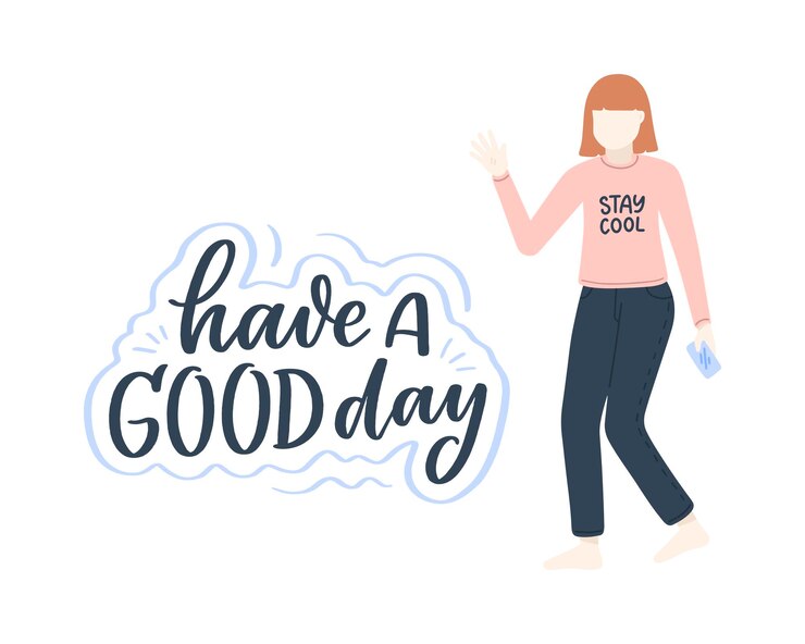 Vetor personagem de menina em estilo simples de desenho animado com slogan letras positivas.