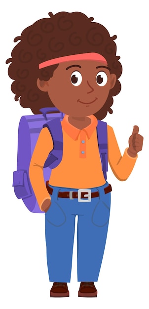 Personagem de menino de escola negra cartoon criança feliz