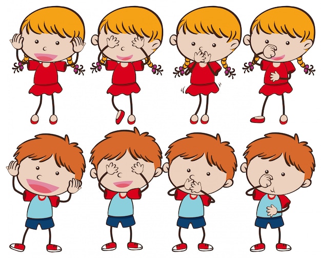 Personagem de menino e menina com ação diferente