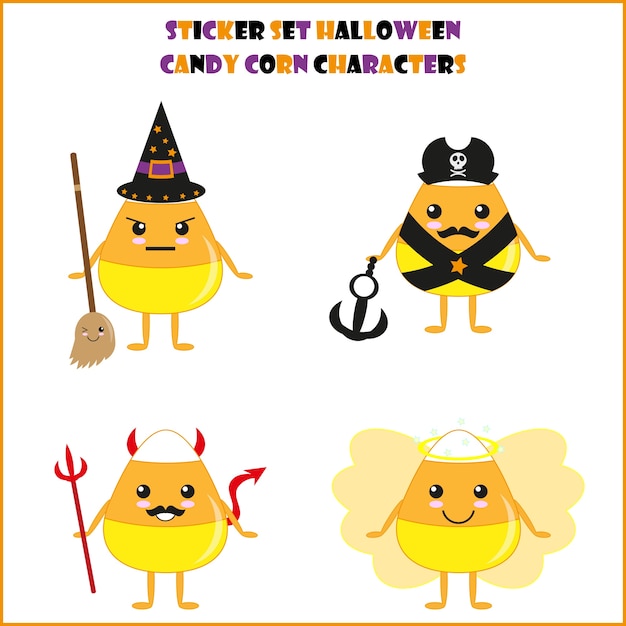 Personagem de milho de doces de halloween adequado para o conjunto de adesivos de halloween