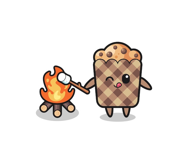 Personagem de muffin está queimando marshmallow