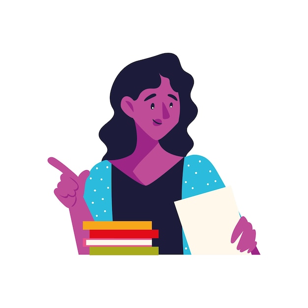 personagem de mulher estudando ícone isolado
