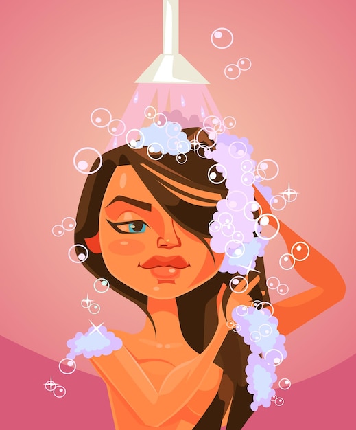 Personagem de mulher tomando banho. desenho animado