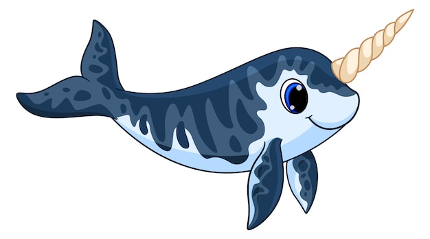 Personagem de narval animal subaquático nórdico engraçado dos desenhos animados isolado no fundo branco