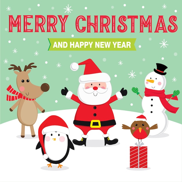 Personagem de Natal fofa com texto Feliz Natal e Feliz Ano Novo