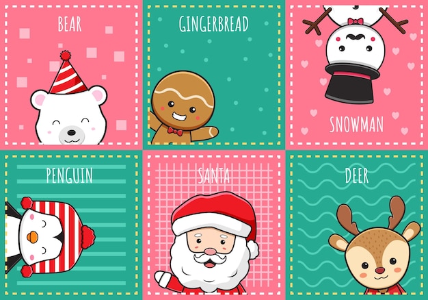 Personagem de Natal fofa saudando feliz natal e feliz ano novo cartoon desenho fundo de cartão