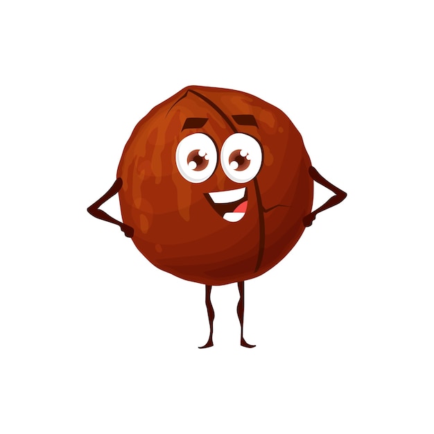 Vetor personagem de noz de desenho animado de macadâmia com cara engraçada vetor infantil personagem de nozes e comida gostosa com sorriso noz de macadâmia como emoticon de comida natural orgânica com cara fofa