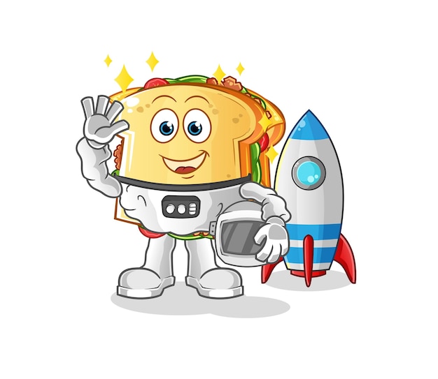 Personagem de ondulação de astronauta de sanduíche. vetor mascote dos desenhos animados