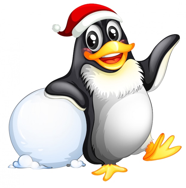 Personagem de pinguim com bola de neve