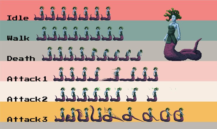 Vetor personagem de pixel art de peixe medusa pronto para usar em animação e jogo aseprite sprite sheet