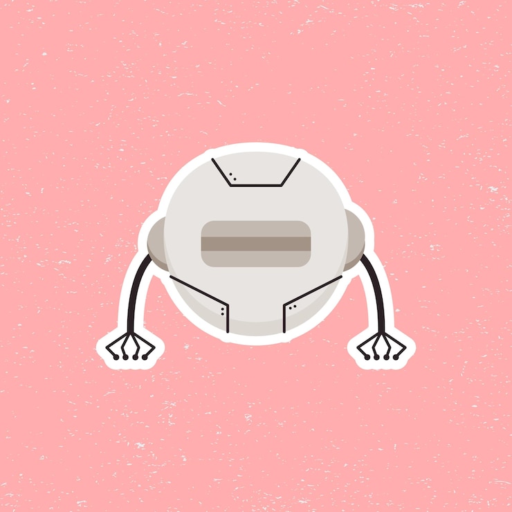 Vetor personagem de robô voador de design plano com cor clara cinza