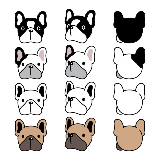 Personagem de rosto de cachorro bulldog francês dos desenhos animados