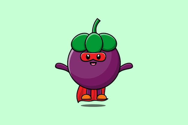 Personagem de super-herói bonito mangosteen voando vetor de desenho animado ilustração em design de estilo moderno 3d