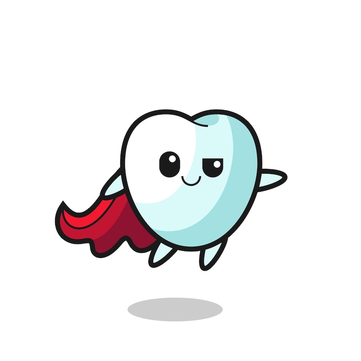 Vetor personagem de super-herói de dente bonito está voando