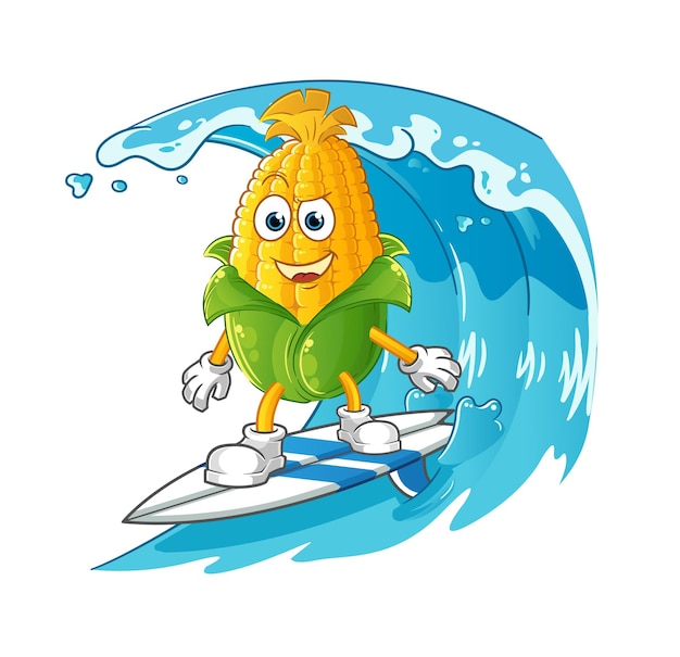 Personagem de surf de milho. vetor de mascote de desenho animado