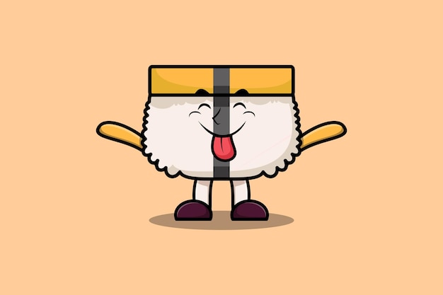 Vetor personagem de sushi de desenho animado bonito com expressão chamativa em ilustração de estilo bonito moderno