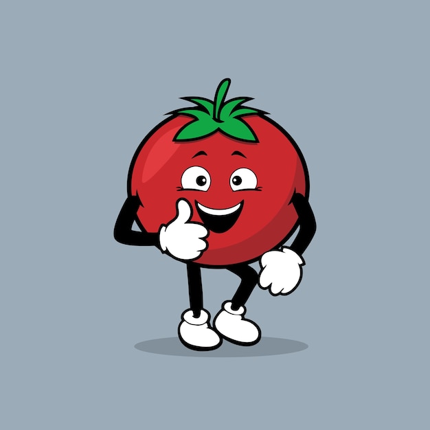 Personagem de tomate com um sorriso no rosto.