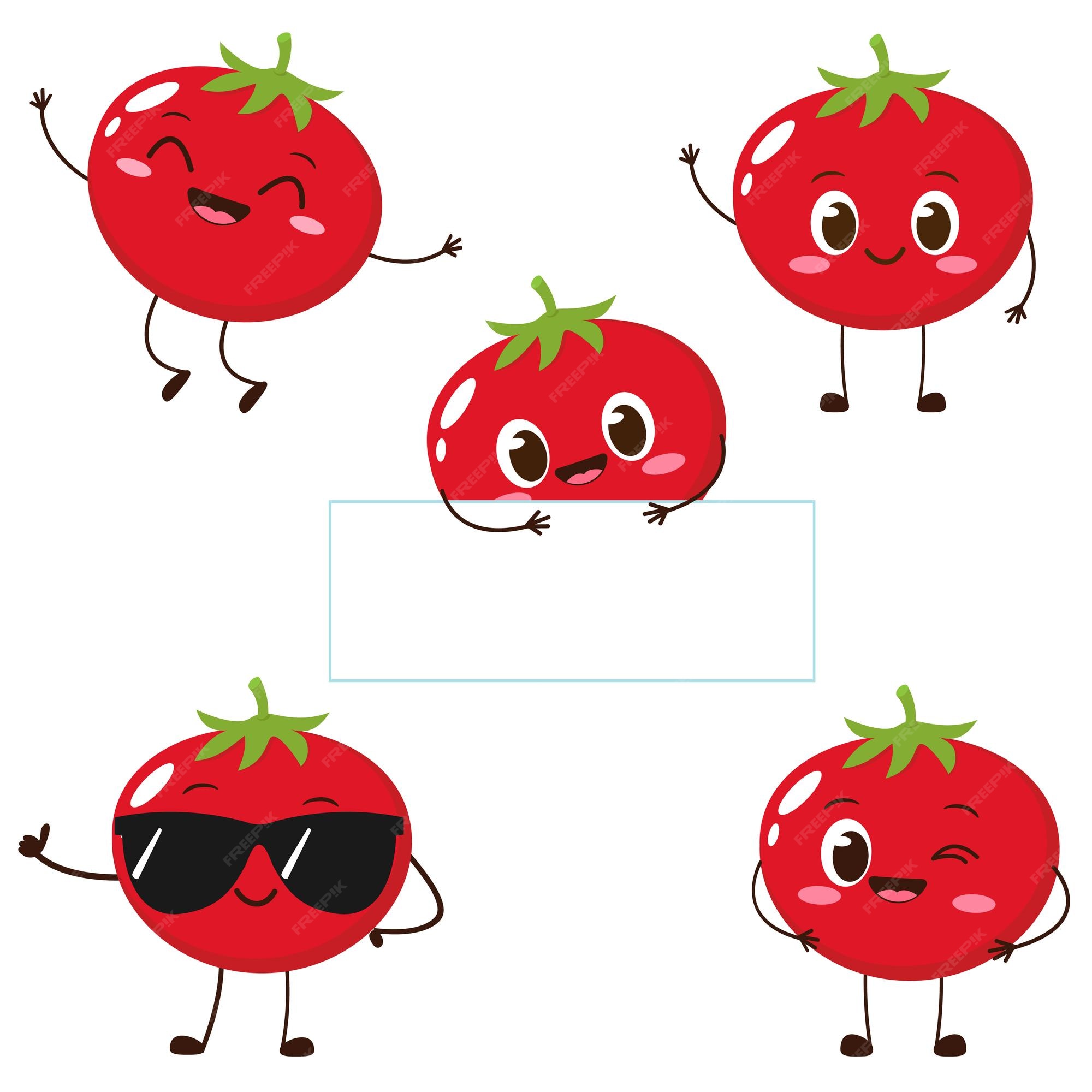 Personagem de desenho animado tomate feliz com rosto e olhos