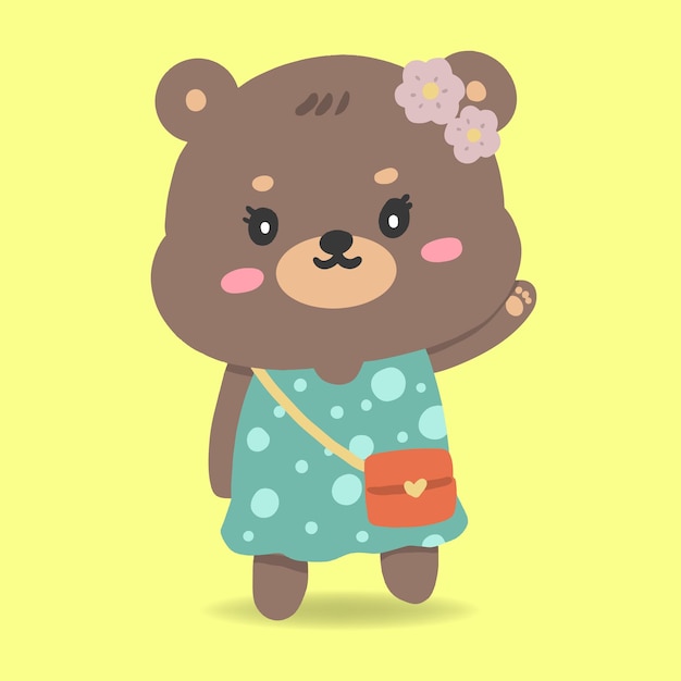 Personagem de urso bonito de desenho animado vestindo pano